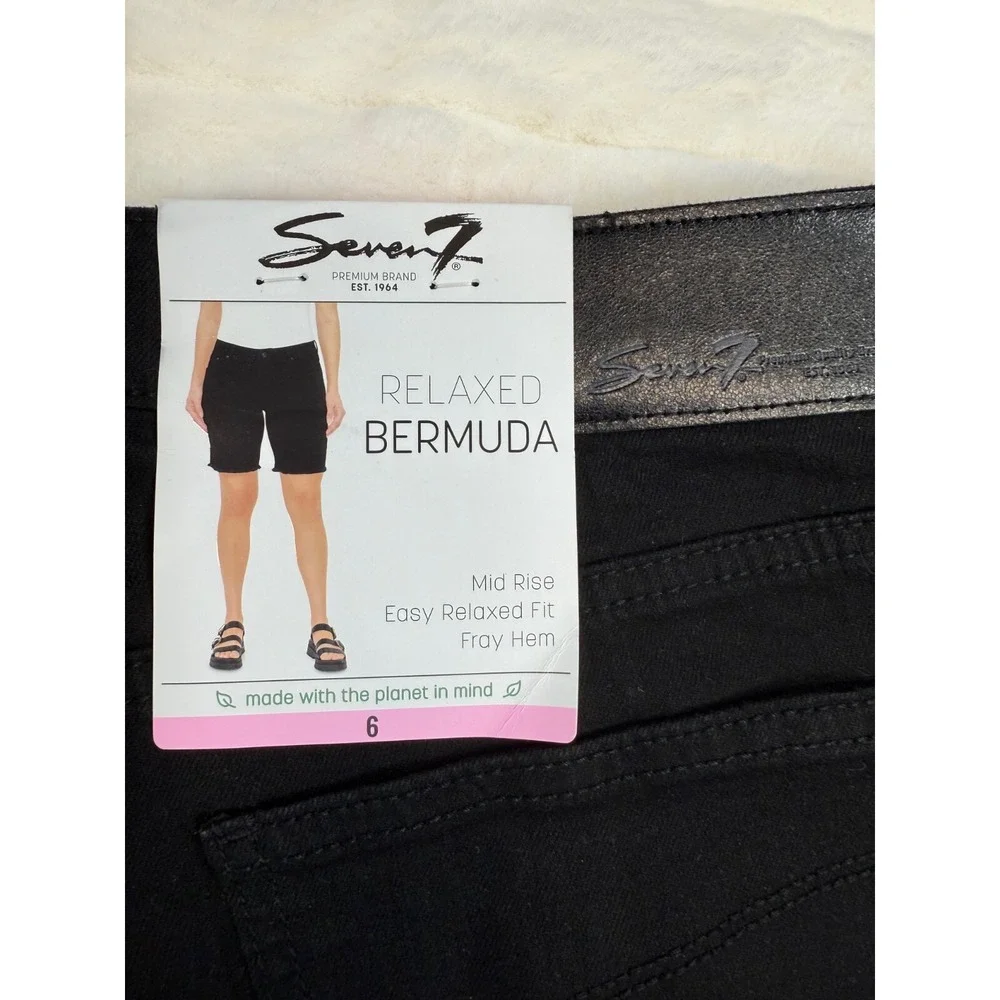 Seven7 Bermuda Shorts Womens 6 Black Jean Relaxed‎ Fit Stretch Comfort Fray Hem